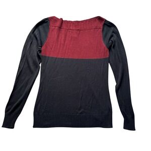 Vintage Sara Roberts 100% Silk Color Block Sweater Red Black‎ Medium Boat Neck